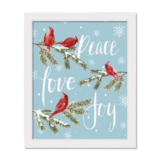 Peace Love Joy Cardinals White Framed Print